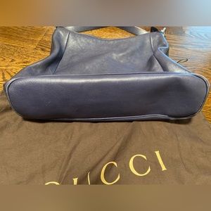 Authentic Navy Gucci tote with bamboo hardware.